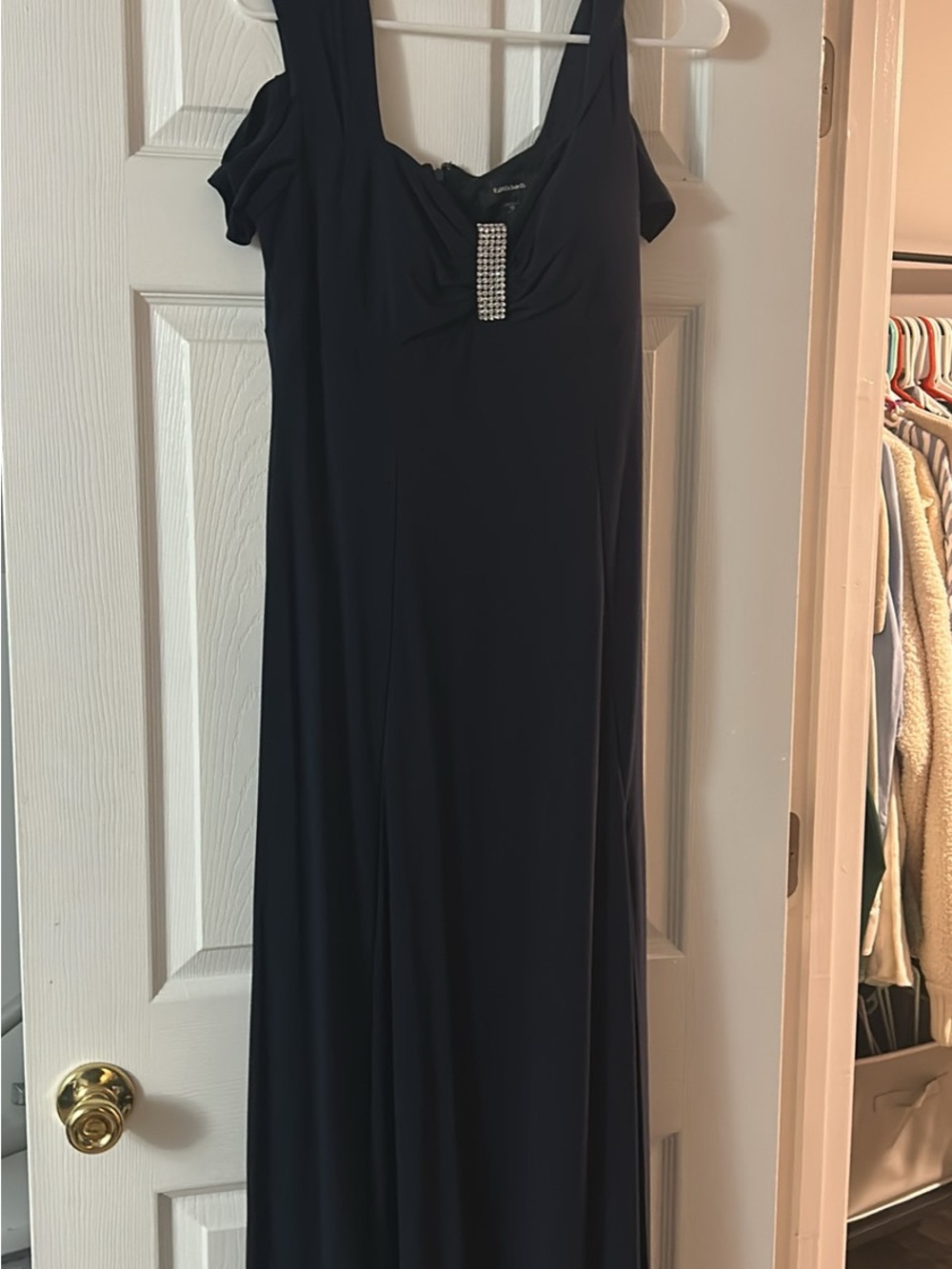 R&M Richards Navy Maxi Dress with Rhinestone Accent